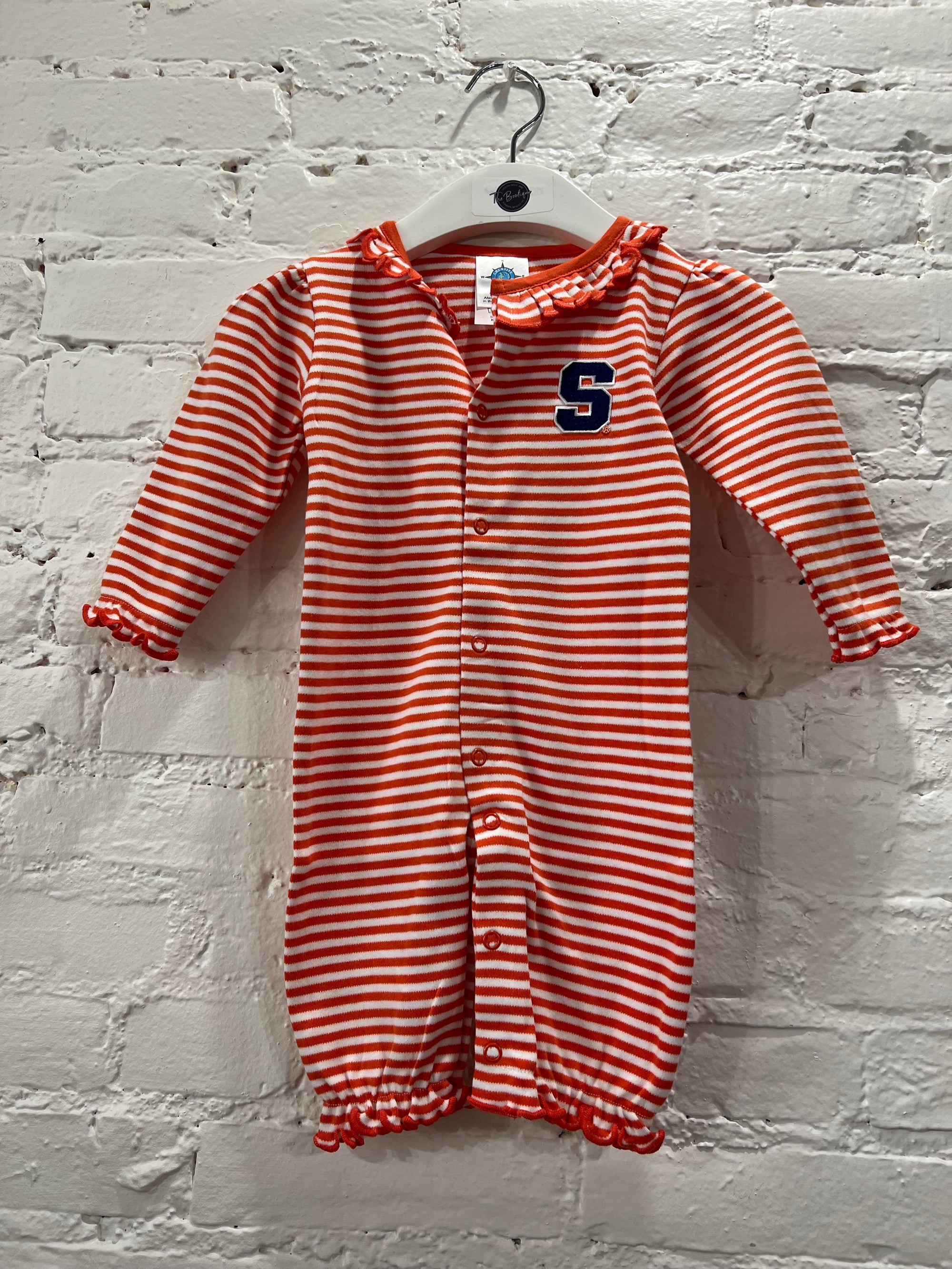 Syracuse University Newborn Ruffled Striped Convertible Romper/ Gown