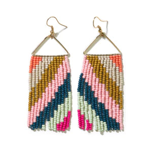Pink Citron Peacock Diagonal Stripe On Triangle Earrings