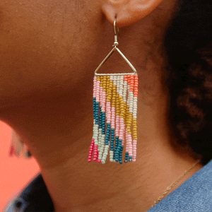 Pink Citron Peacock Diagonal Stripe On Triangle Earrings