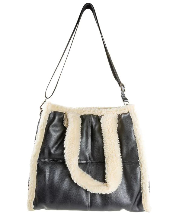 Sondra Roberts Quilted Shopper with Shearling Trim