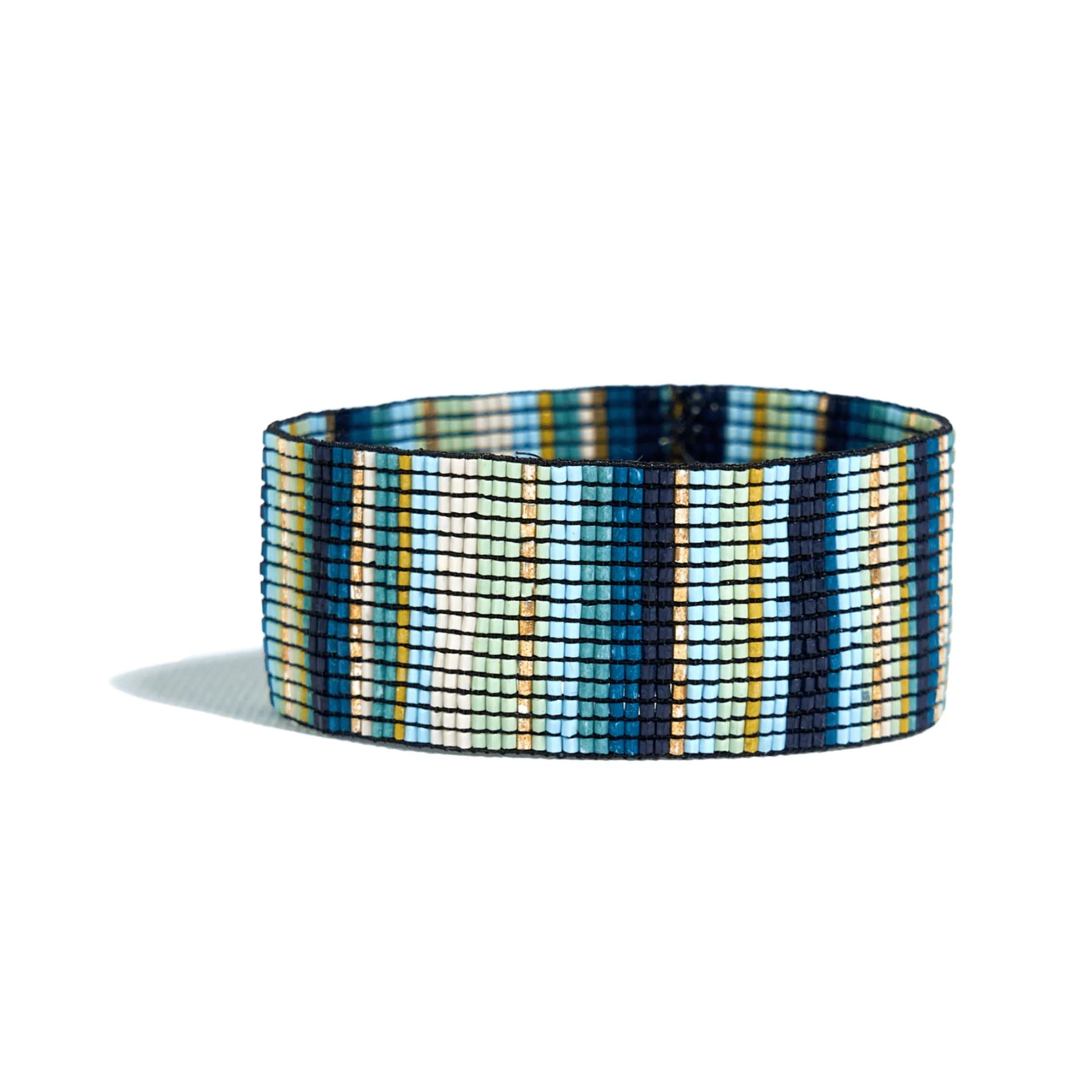 Kenzie Vertical Stripes Beaded Stretch Bracelet Blue
