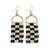 Black White Check Fringe Seed Bead Earrings